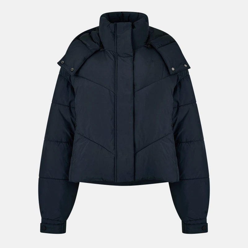 Image of Jack Wills Womens Ritcher Padded Waterproof Hooded Cropped Long Sleeve Short Puffer Jacket Black female 4 (3XS)