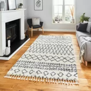 Image of Aspen 1794 Shaggy High Density Pile Tasselled Rug, Ivory/Grey, 120 x 170 Cm - Think Rugs