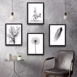 Image of White Running Horse Set Multicolor Decorative Framed Painting (4 Pieces)