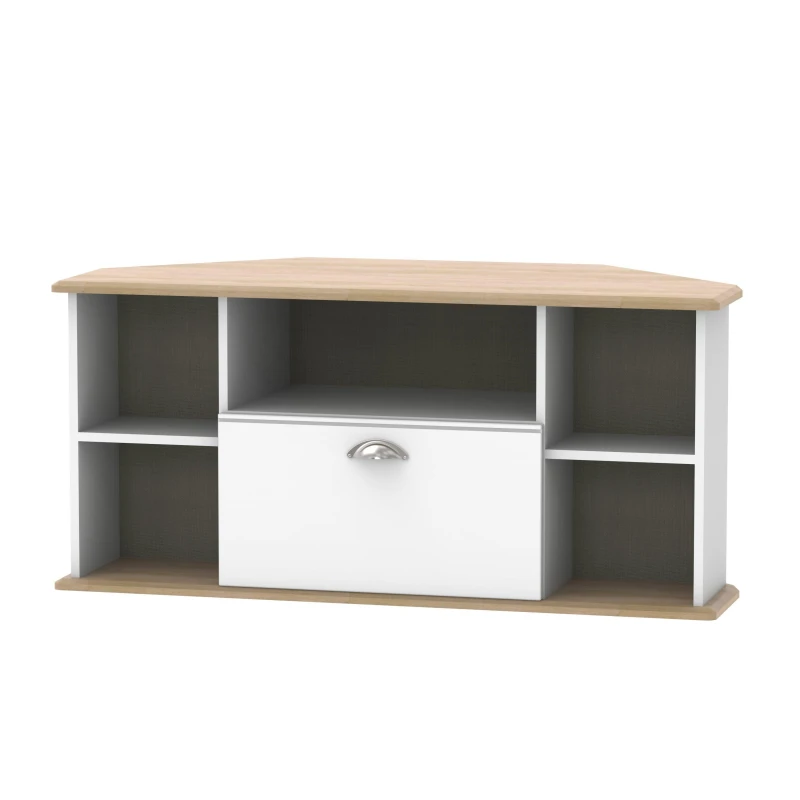 Image of Albert Corner TV Unit In White Ash & Oak (Ready Assembled)