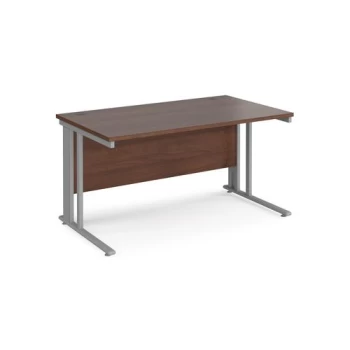 Image of Office Desk 1400mm Rectangular Desk With Cable Managed Leg Walnut Tops With Silver Frames 800mm Depth Maestro 25