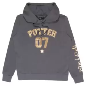 Image of Harry Potter Unisex Adult Potter 07 Gold Foil Hoodie (L) (Charcoal/Gold)