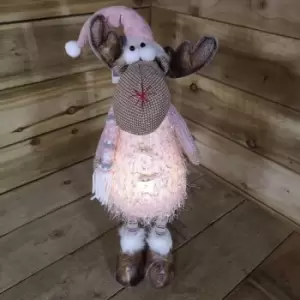 Image of Samuel Alexander - 50cm Standing Warm White Light Up Christmas Reindeer Wearing Pink Hat