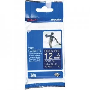 Image of Labelling tape (fabric, not laminated) Brother TZe, TZ TZe-RN34 Tape colour: Marine blue Font colour:Gold 12mm 4 m