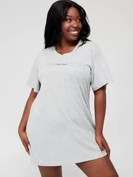 Image of Calvin Klein Plus Size Embossed Icon Night Dress - Grey, Size 2XL, Women