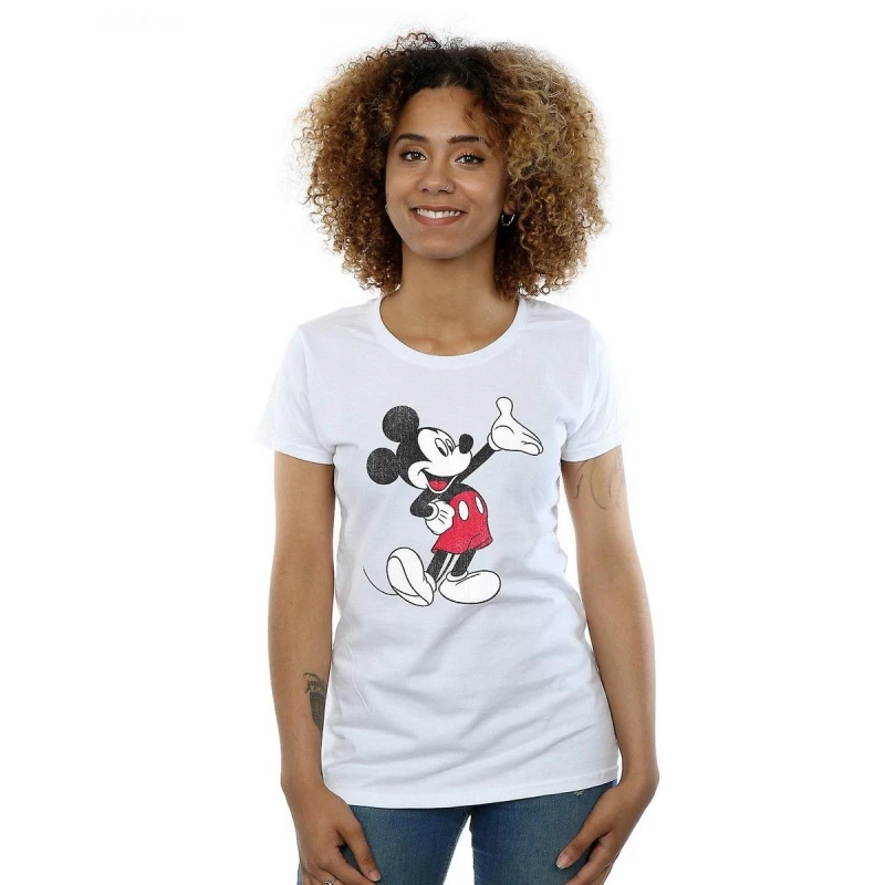 Image of Disney Traditional Wave Mickey Mouse Cotton T-Shirt White female