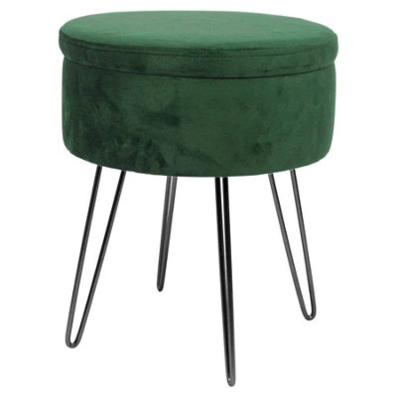 Image of Harbour Housewares Velvet Storage Footstool - Round Modern Dressing Table Footstool Vanity Seat Chair - 45 X 36Cm - Green/black