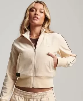 Image of Superdry Womens Code S Logo Velour Track Top Cream / Tapioca - Size: 8