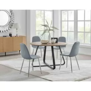 Image of Furniture Box Santorini Brown Round Dining Table and 4 Grey Corona Silver Leg Chairs