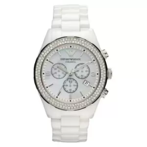 Image of Emporio Armani Ceramic Chronograph MOP Dial Ladies Watch AR1456