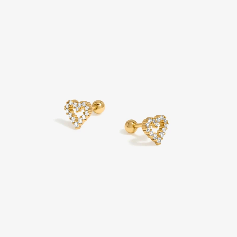 Image of Inicio Inicio Gold Plated Mini Crystal Open Heart Stud Earring - Gift Pouch Gold