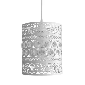 Image of Ornate Drum Pendant Shade in White