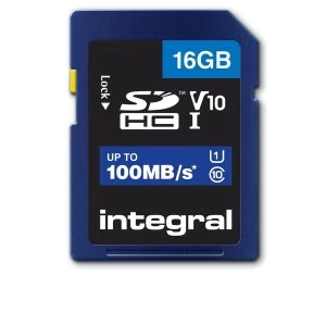 Image of Integral 16GB SD Card SDHC UHS-1 U1 Cl10 V10 Up To 100Mbs Read