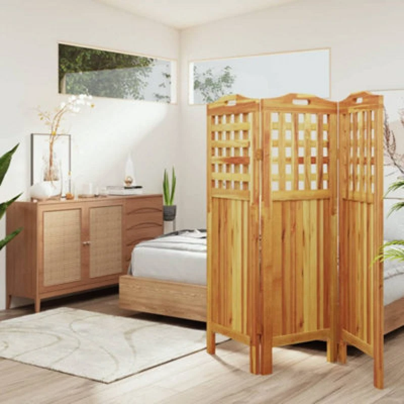Image of Vidaxl 3-panel Room Divider 121.5X2X115cm Solid Wood Acacia, Brown 318546