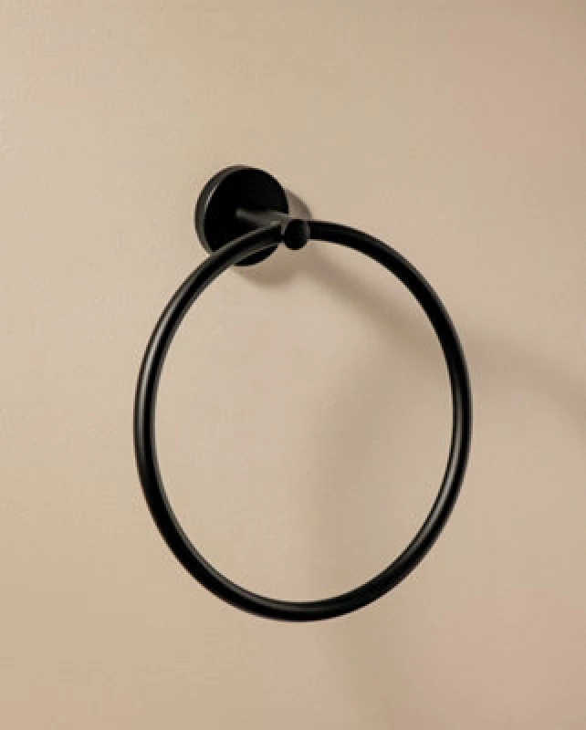 Image of Cosmic Towel Ring, 20Cm, Matt Black, Adhesive Or Screw-In, Hidden Fixings, Anti-Corrosion, Start Collection