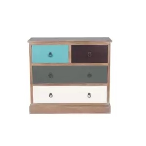 Image of Pine Wood Multicoloured 4 Drawer Unit