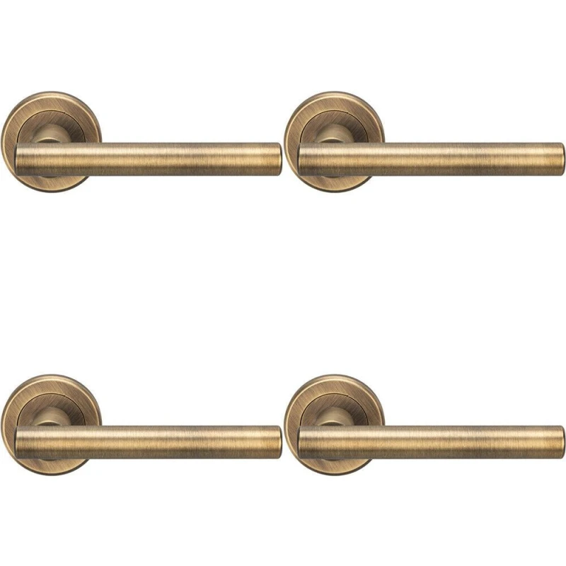 Image of Loops 4x PAIR Straight T Bar Handle on Round Rose Concealed Fix Antique Brass Metallics