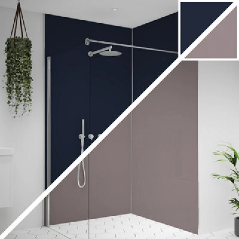 Image of Splashwall Alloy Double-Sided Aluminium Bathroom & Wet Room Decorative Panel (H)2400mm (W)600mm - Matt Deep Sea Blue & Smoked Rose