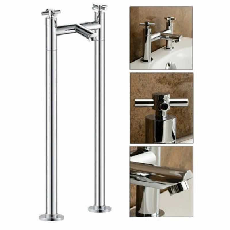 Image of Nes Home Crox Traditional Freestanding Bath Filler Mixer Tap with Pipe Legs Silver unisex