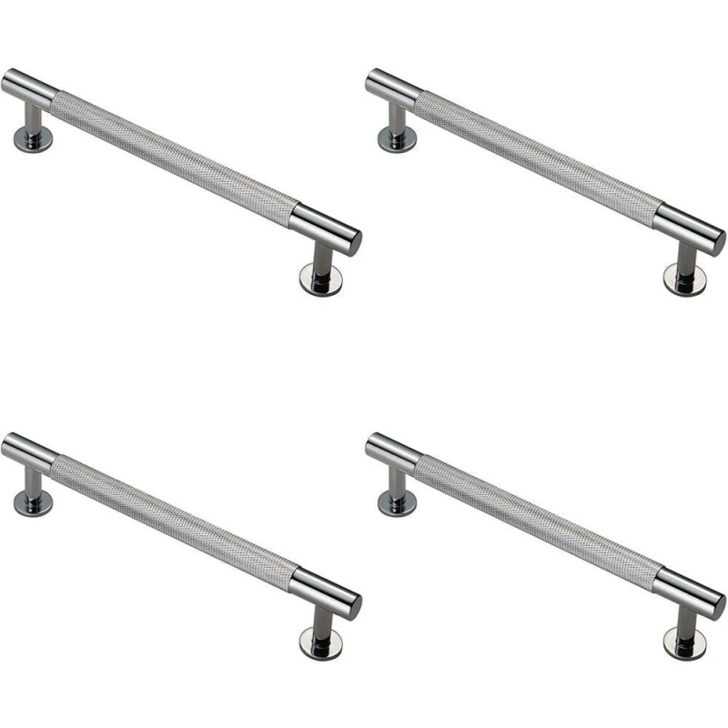 Image of Loops 4x Knurled Bar Door Pull Handle 190 x 13mm 160mm Fixing Centres Chrome Multi unisex