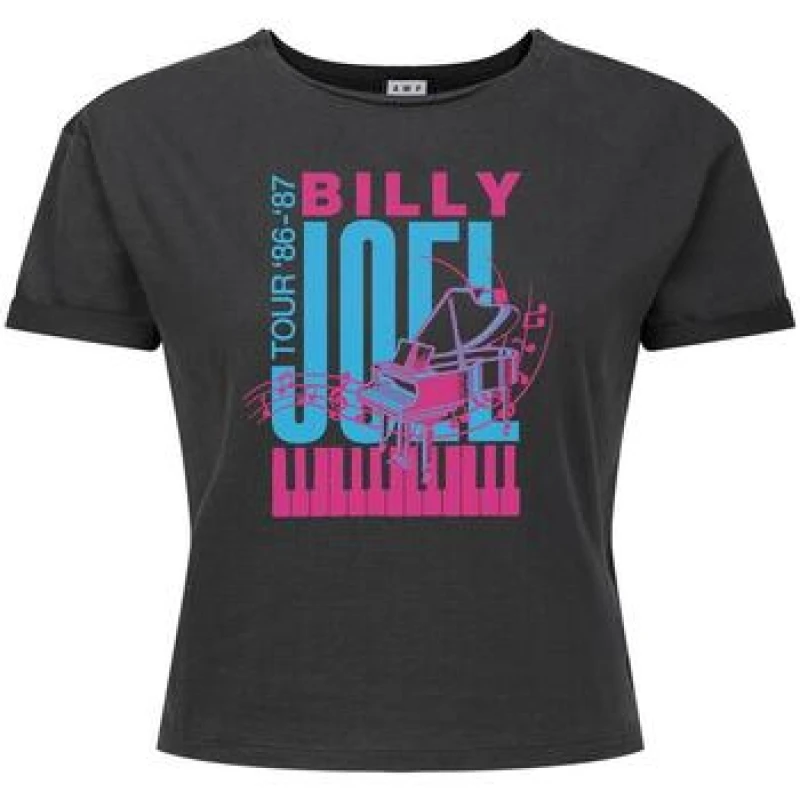 Image of Amplified Womens Piano Billy Joel T-Shirt in Charcoal Size: XS Charcoal Female XS