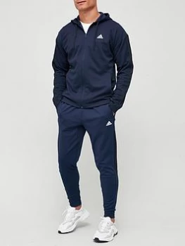 Image of Adidas Rib 3 Stripe Hood Tracksuit - Navy