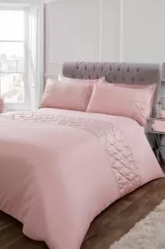 Image of Satin Pintuck Diamante Band Duvet Cover with Pillowcase