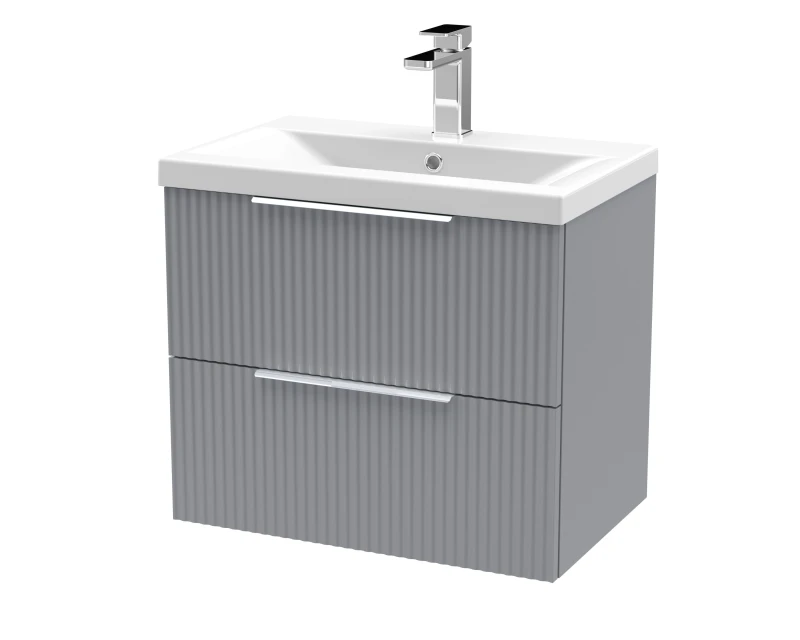 Image of Balterley Fluted Wall Hung 2 Drawer Vanity Basin Unit & Basin 600mm - Satin Grey Grey Unisex