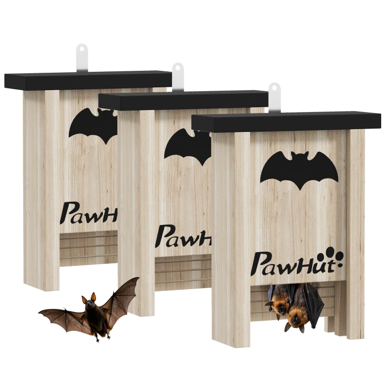 Image of PawHut 3PCs Bat Boxes Designed to Attract Bats, 18 x 6 x 22.5 cm, Brown D51-470V00ND