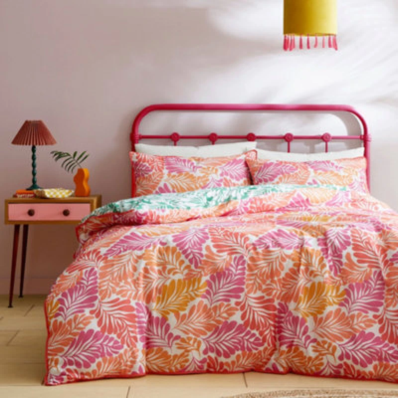 Image of Appletree Carmen Leaf Reversible Duvet Cover Bedding Set Pink