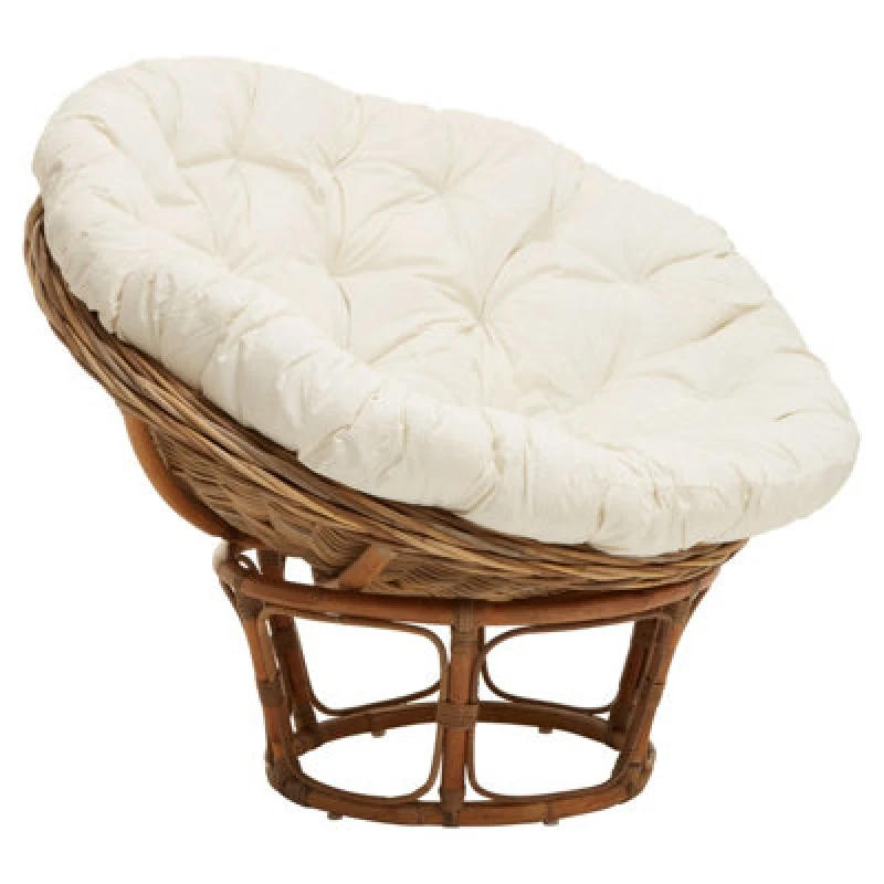 Image of Orsina Round Rattan Chair With Plush Big Cream Cushion, Rattan Outdoor Chair, Cane Chair In Round Design