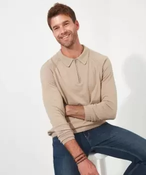 Image of Premium Cashmere Blend Fine Gauge Knit Zip Neck Polo