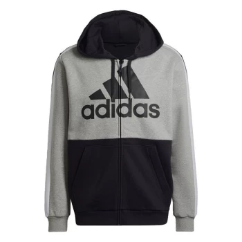 Image of adidas Essentials Colorblock Fleece Full-Zip Hoodie Mens - Medium Grey Heather / Black