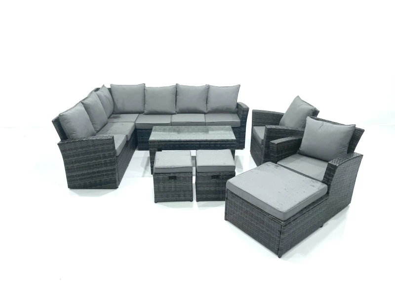 Image of Fimous 11 Seat Rattan Garden Furniture Corner Sofa Set Outdoor Patio Sofa Chair Table Set in Dark Grey Dark Grey Unisex