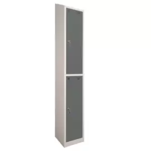 Image of 2 Door Locker, 300X450, Grey Carcass/Dark Grey Doors, Sloping Top, Camlock