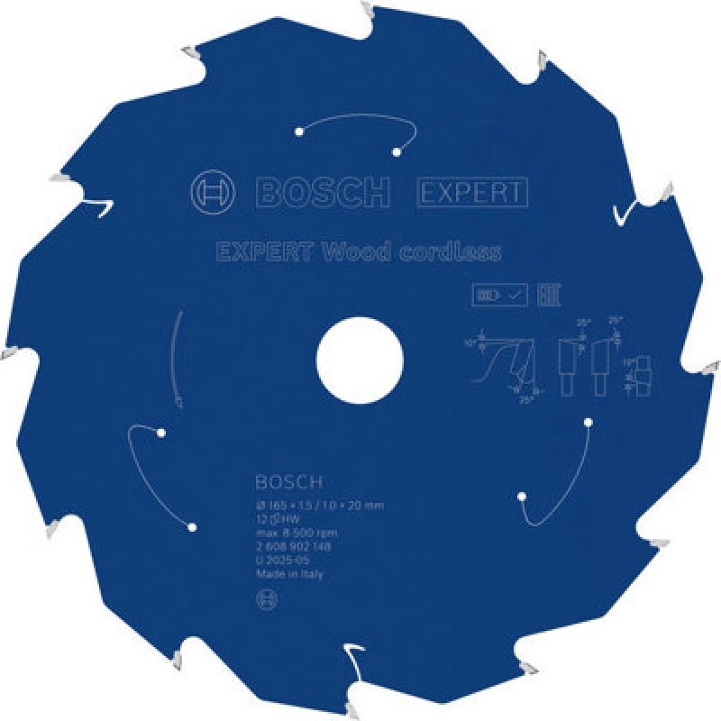 Image of Bosch Expert Wood Cordless Circular Saw Blade 165 X 1.5/1 X 20 mm T12 2608902148