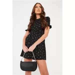 Image of I Saw It First Black Jersey Ditsy Printed Smock Dress - Black