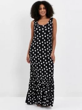 Image of Evans Spot Tiered Jersey Maxi Dress, Black, Size 18, Women