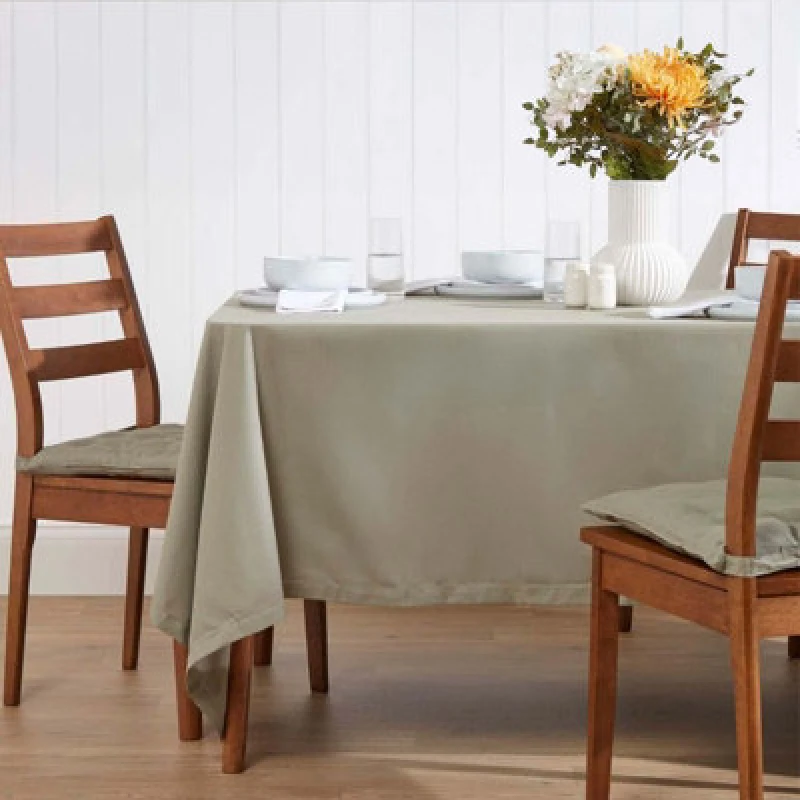 Image of Homescapes Plain Cotton Tablecloth, 178cm x 300cm Grey
