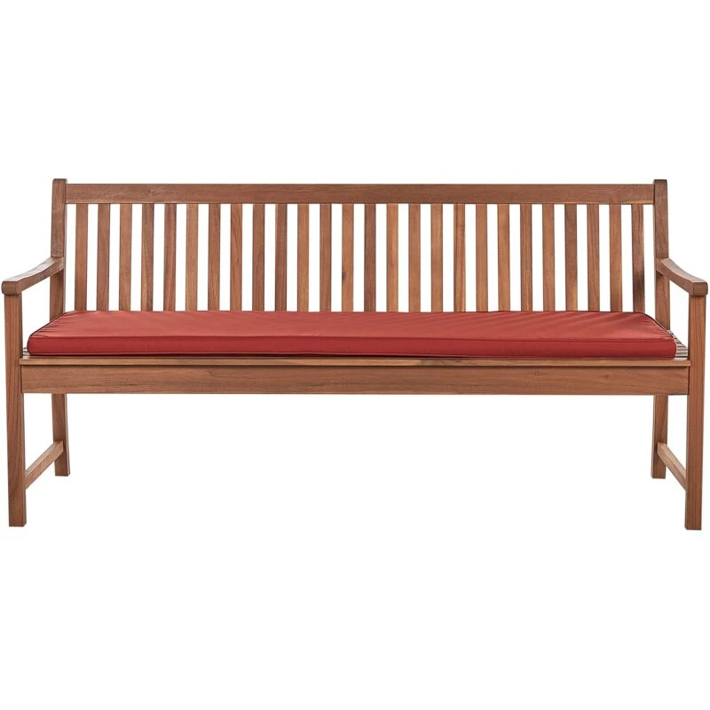 Image of Beliani Garden Bench With Cushion Vivara 180 Cm Certified Acacia Wood Dark Red