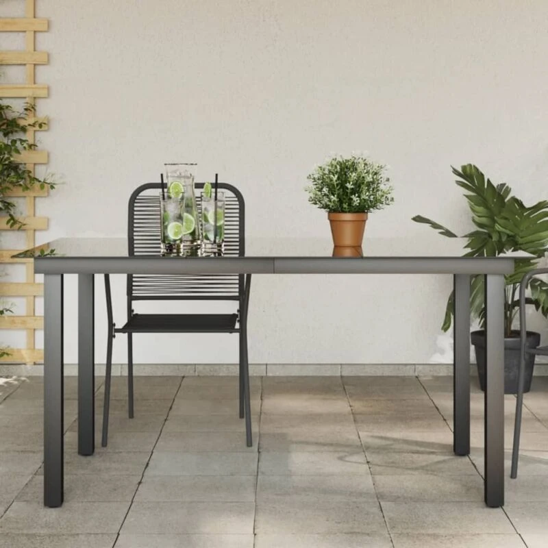 Image of vidaXL Garden Dining Table Glass Aluminium 150x90x74cm Black Outdoor Patio