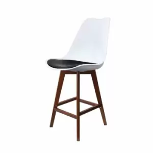 Image of Fusion Living Soho Plastic Bar Stool With Dark Wood Legs White & Black