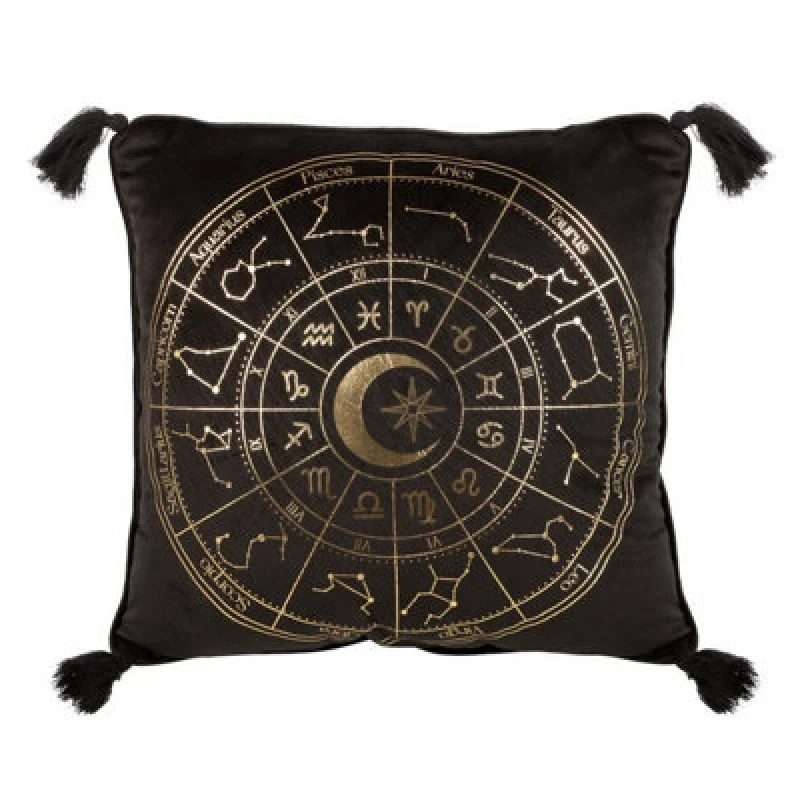 Image of Something Different Something Different Astrology Wheel Square Cushion in Black One Size Unisex 5063574394536