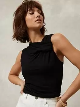 Image of Mint Velvet Mint Velvet Twist Knot Detail Top, Black, Size L, Women