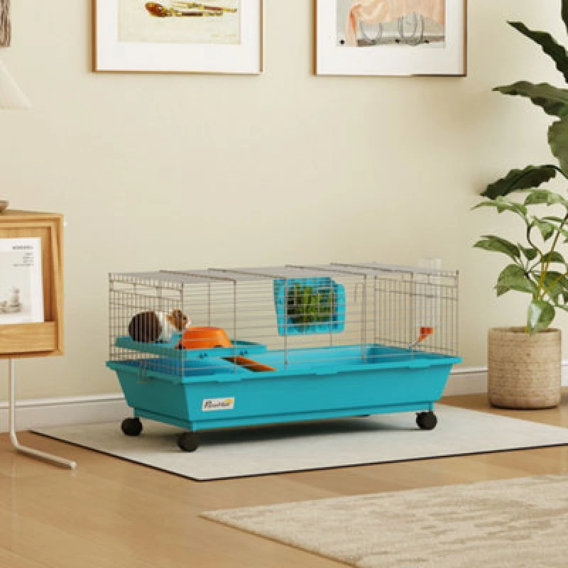 Image of Pawhut Small Animal Cage , Rabbit Cage With Wheels And Water Bottle