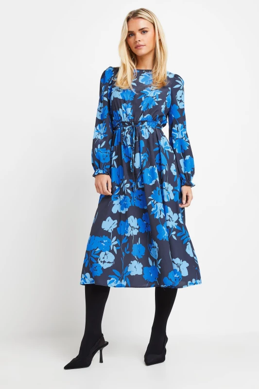 Image of M&Co Tie Waist Midi Smock Dress Blue female