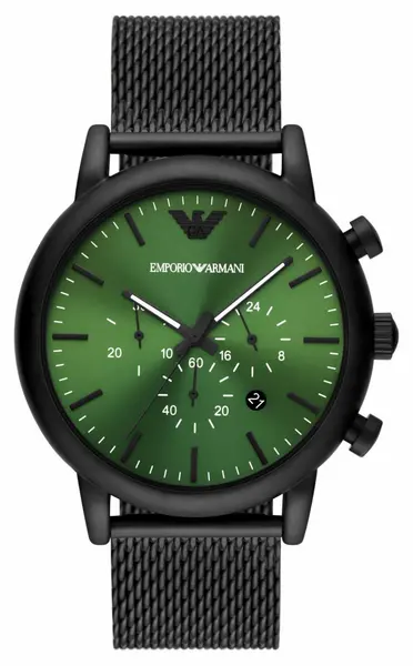 Image of Emporio Armani AR11470 Mens Green Dial Black Steel Mesh Watch
