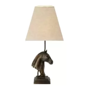 Image of Table Lamp Horse Bust Tapered Square Hessian shade. Bronze Patina LED E27 40w