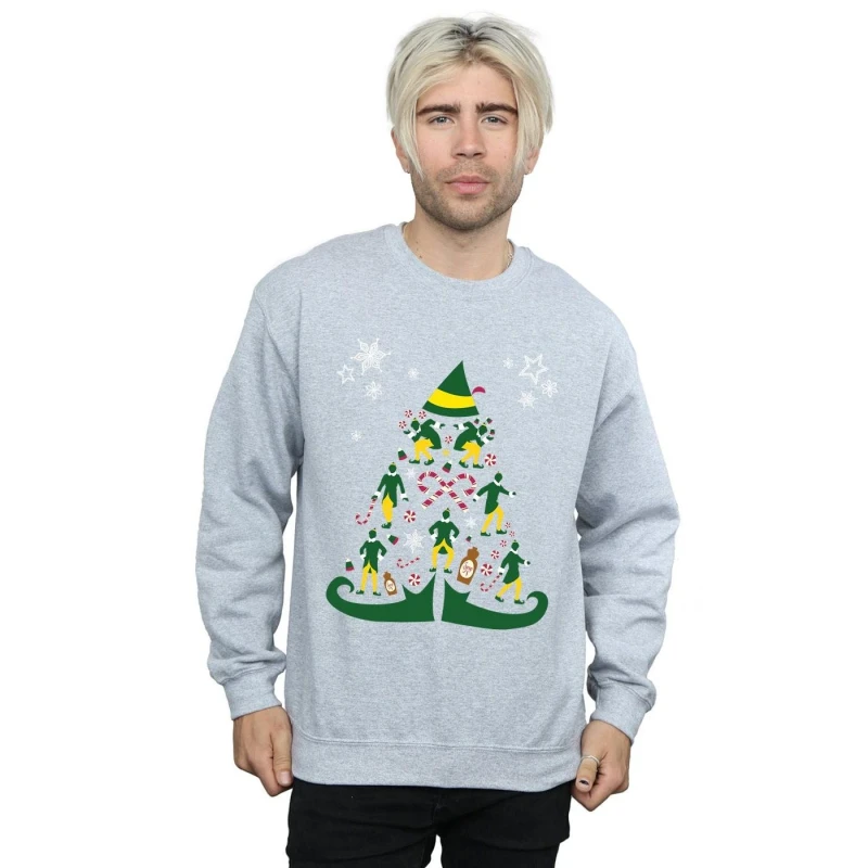 Image of Elf Elf Men Christmas Tree Sweatshirt in Grey Size: Small Grey S Male 5057736095959
