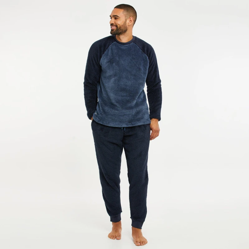 Image of Threadbare 'Cube' Borg Loungewear Set Navy